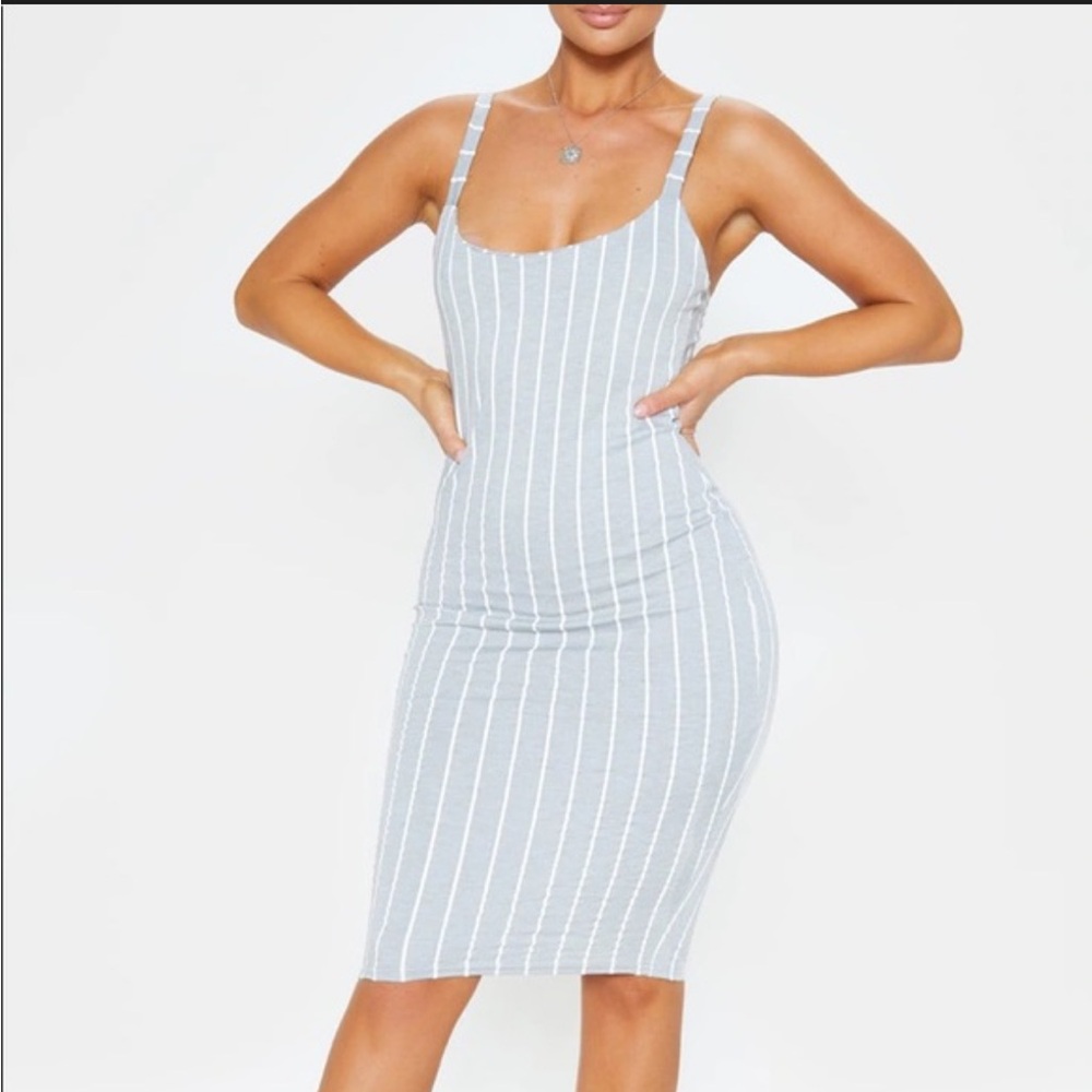 PrettyLittleThing Light Blue Striped Midi Dress